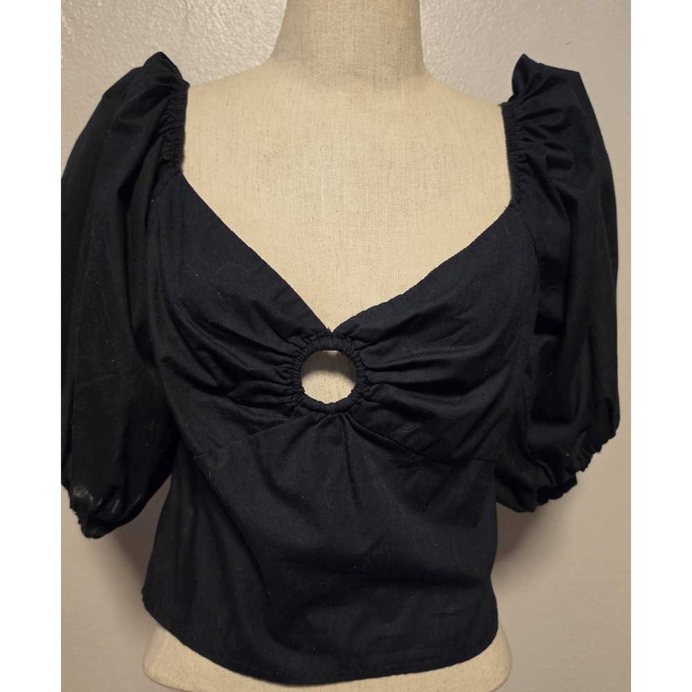 Abercrombie Fitch Womens SM Puff Sleeve Sweetheart Fit Crop Top Blouse Black